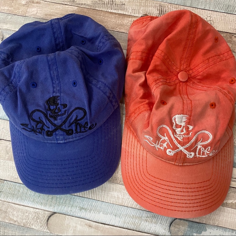 2 Salt Life hats blue orange beach distressed